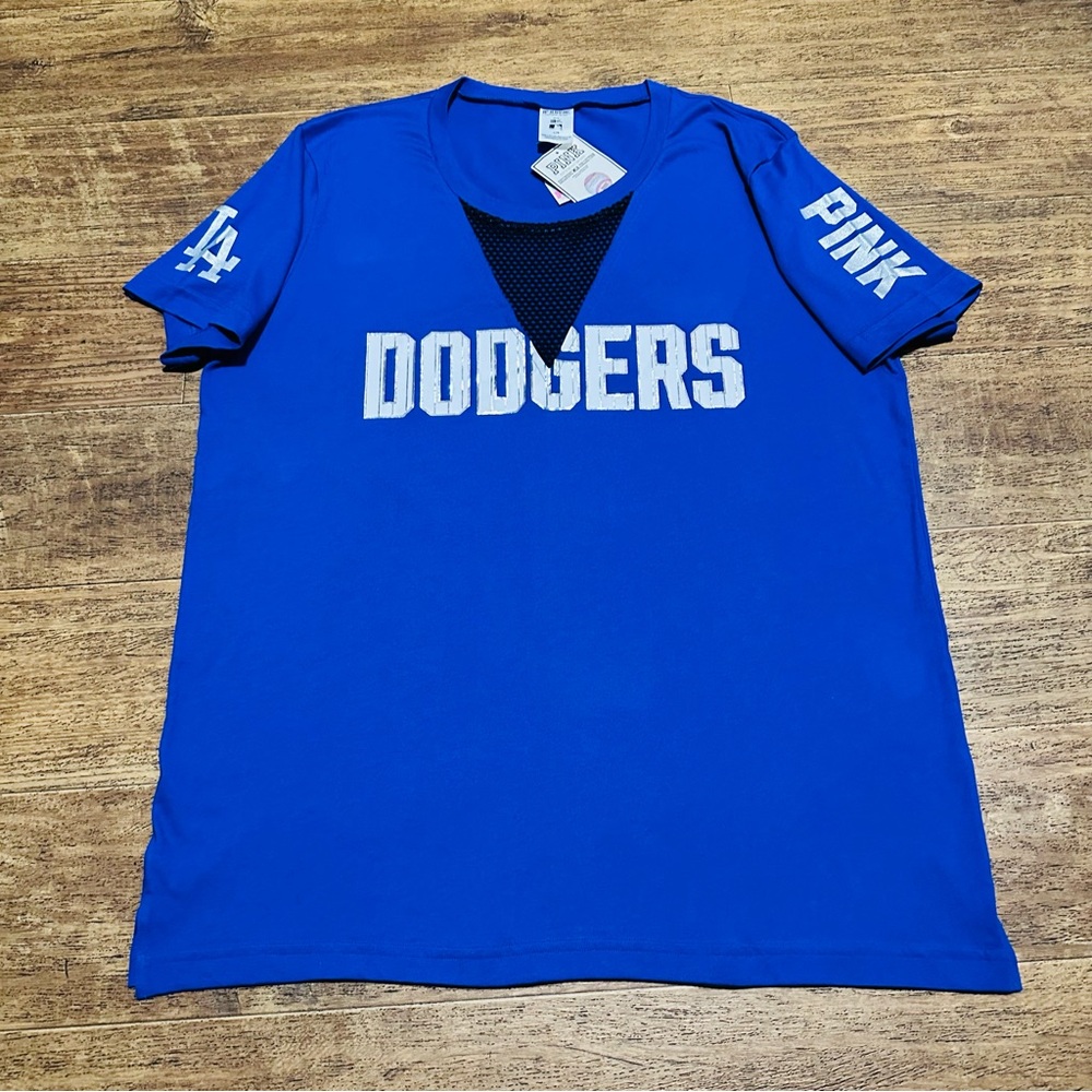 VS PINK MLB LOS ANGELES DODGERS LARGE CAMPUS TEE NWT